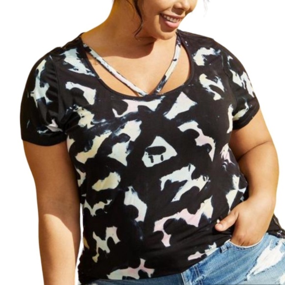 Torrid Top Women 28 Black Tie Dye Summer Neutral Retro Goth Minimalist Capsule - Picture 1 of 13